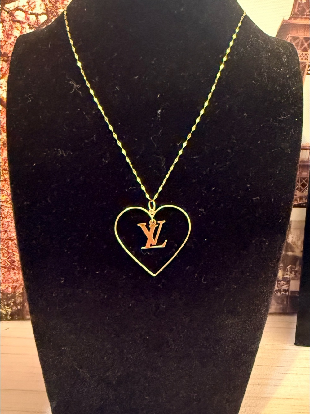Louis Vuitton 18K Gold Heart Pendant Necklace with LV Monogram
